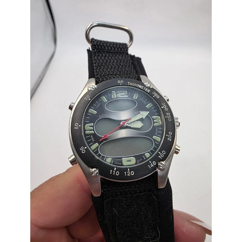 Athletic Works Mens Ana-Digi Watch‎ Black Nylon Strap 3ATM Water Resistant 3338
